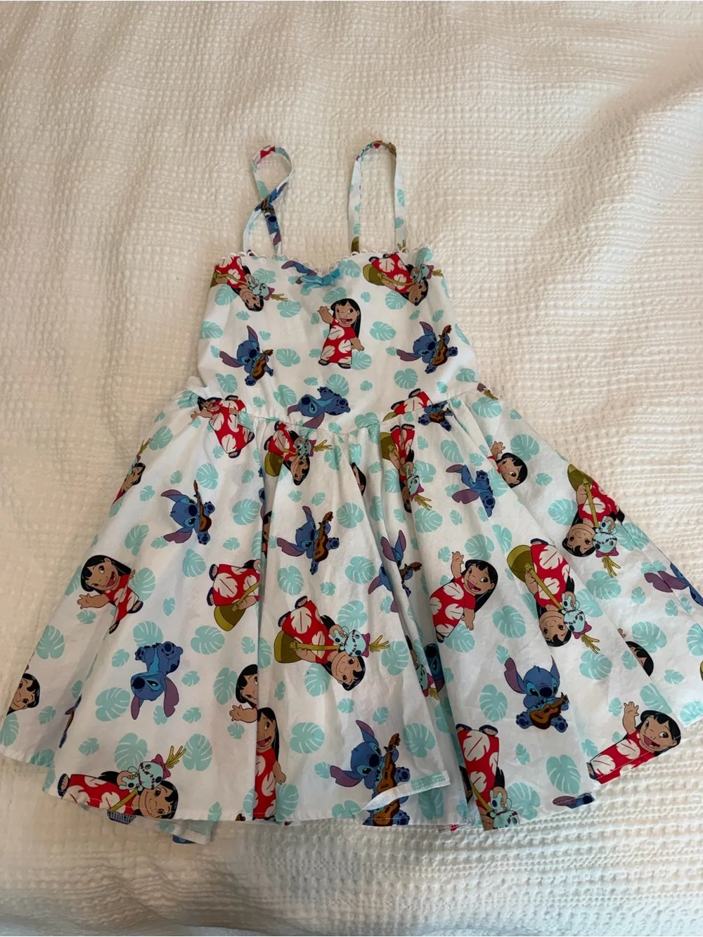 Girls White Lilo & Stitch Print Sundress with Spaghetti Straps
